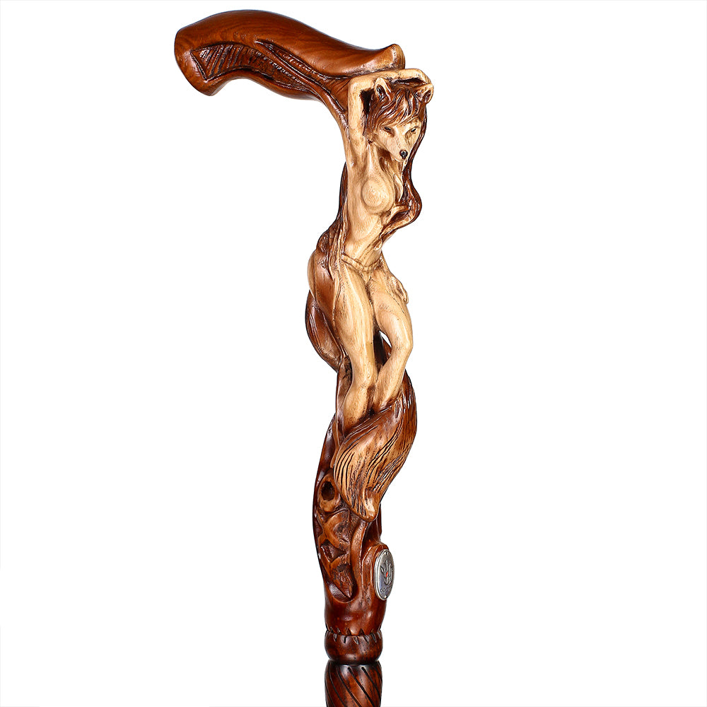 Foxy Girl: Artisan Intricate Detail Hand-Carved Cane Hand Carved Artisan - Tophatter Daily Deals