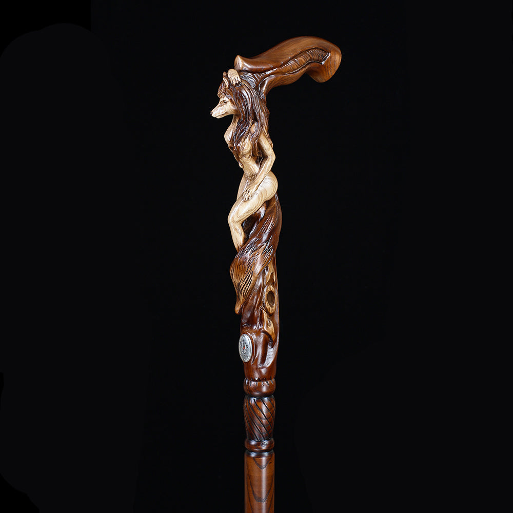 Foxy Girl: Artisan Intricate Detail Hand-Carved Cane Hand Carved Artisan - Tophatter Daily Deals
