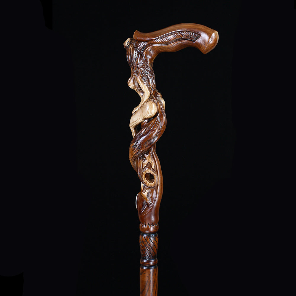 Foxy Girl: Artisan Intricate Detail Hand-Carved Cane Hand Carved Artisan - Tophatter Daily Deals