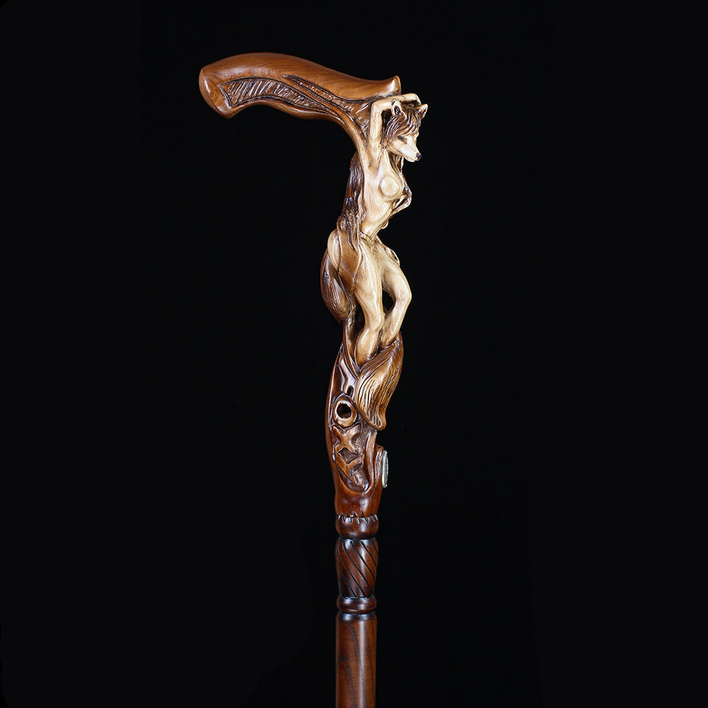Foxy Girl: Artisan Intricate Detail Hand-Carved Cane Hand Carved Artisan - Tophatter Daily Deals
