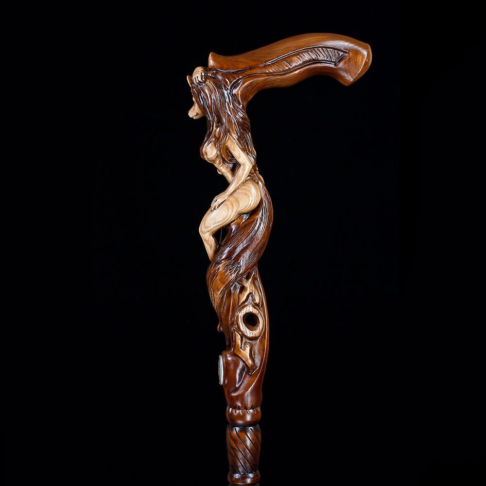 Foxy Girl: Artisan Intricate Detail Hand-Carved Cane Hand Carved Artisan - Tophatter Daily Deals