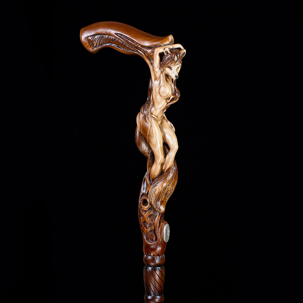 Foxy Girl: Artisan Intricate Detail Hand-Carved Cane Hand Carved Artisan - Tophatter Daily Deals