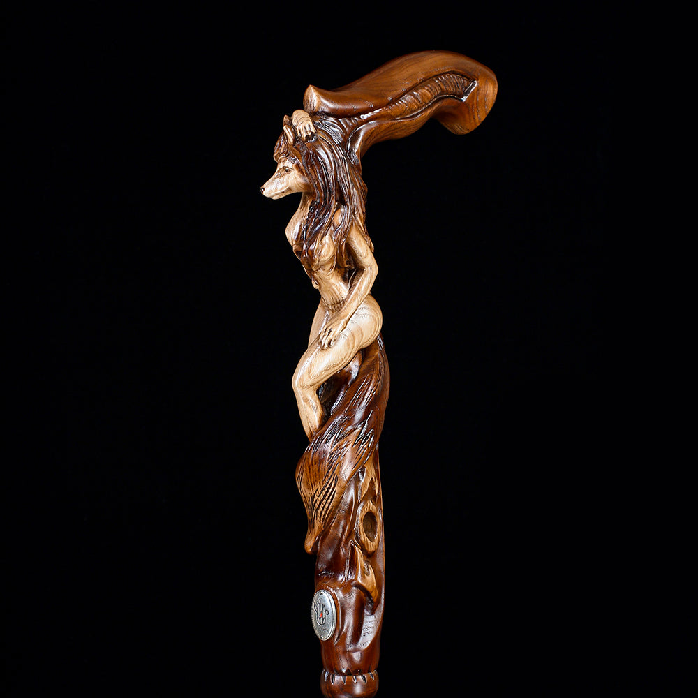 Foxy Girl: Artisan Intricate Detail Hand-Carved Cane Hand Carved Artisan - Tophatter Daily Deals