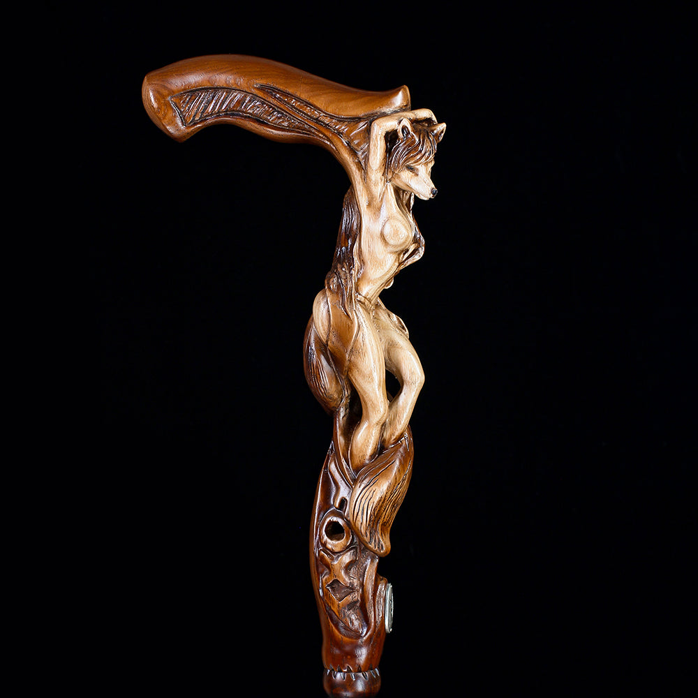 Foxy Girl: Artisan Intricate Detail Hand-Carved Cane Hand Carved Artisan - Tophatter Daily Deals