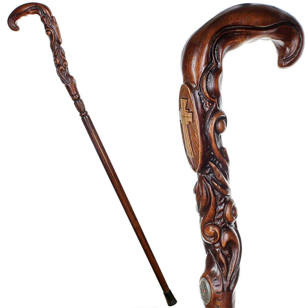 Pilgrim's Cane: Christian Cross Artisan Intricate Handcarved Hand Carved Artisan - Tophatter Daily Deals