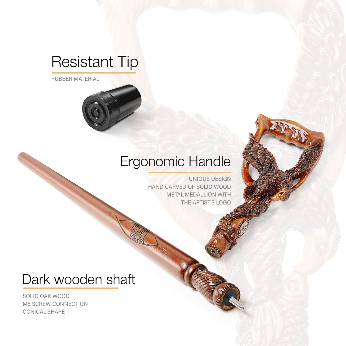 Hunting Eagle and Fish: Artisan Intricate Detail Handcarved Cane Animal Handled Canes - Tophatter Daily Deals