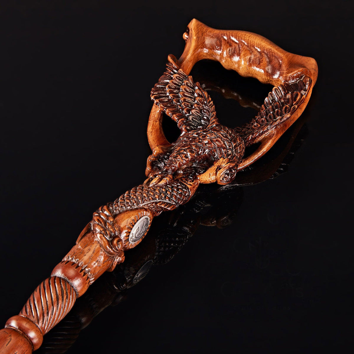 Hunting Eagle and Fish: Artisan Intricate Detail Handcarved Cane Animal Handled Canes - Tophatter Daily Deals