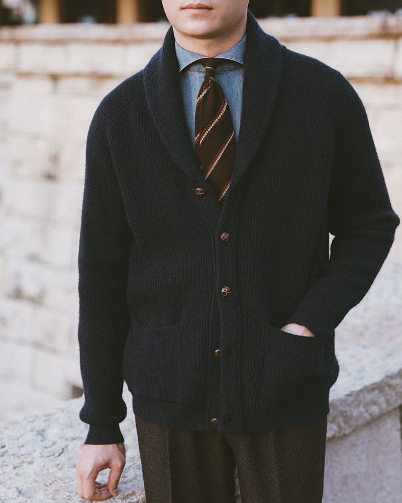 Warm Men's Shawl Collar Cardigan - Ribbed Knit, For Fall Navy Blue 3D Changing Face Moving Picture Frame - Tophatter Daily Deals