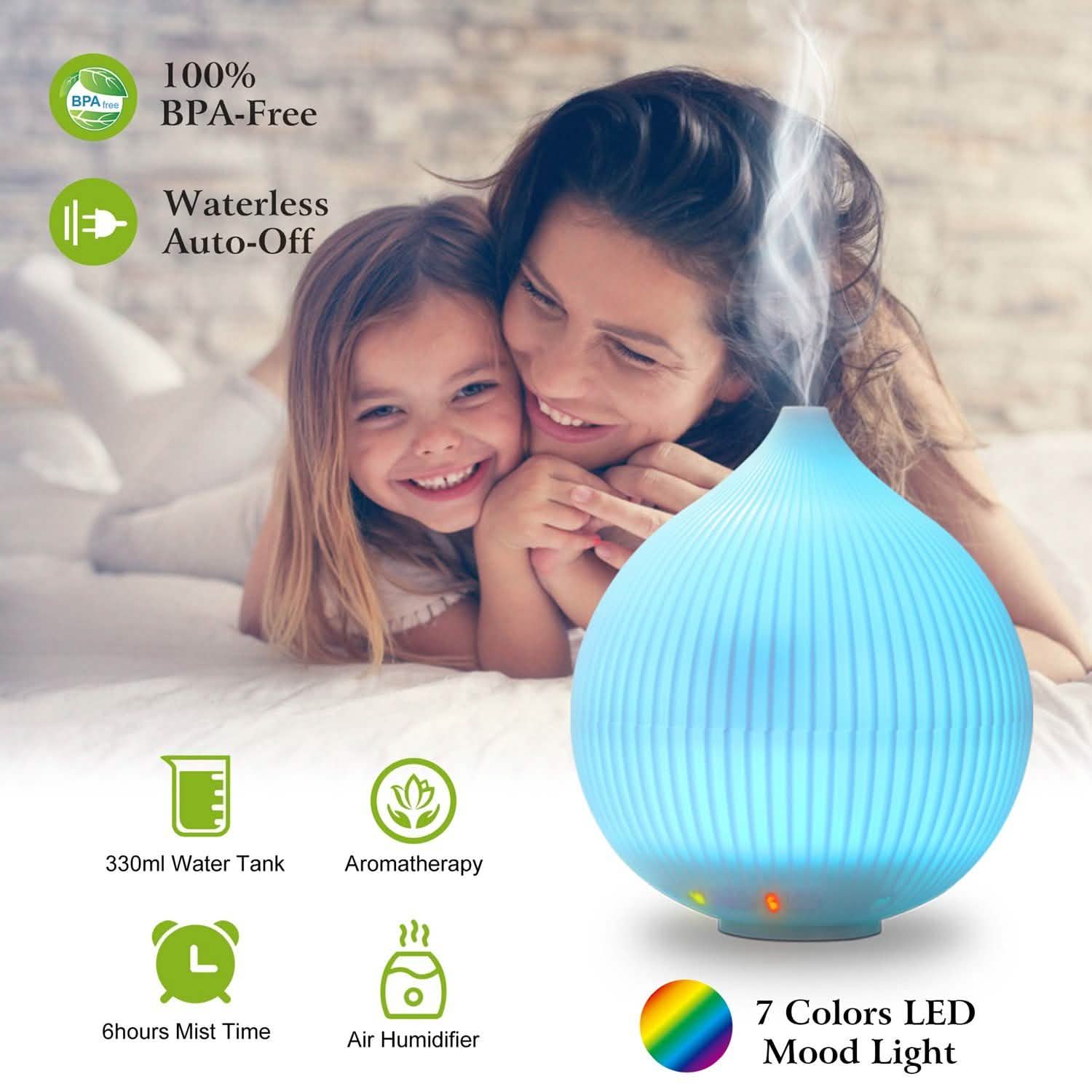 330ml Cool Mist Humidifier with 7 Color LED Lights Health & Wellness - Tophatter Daily Deals