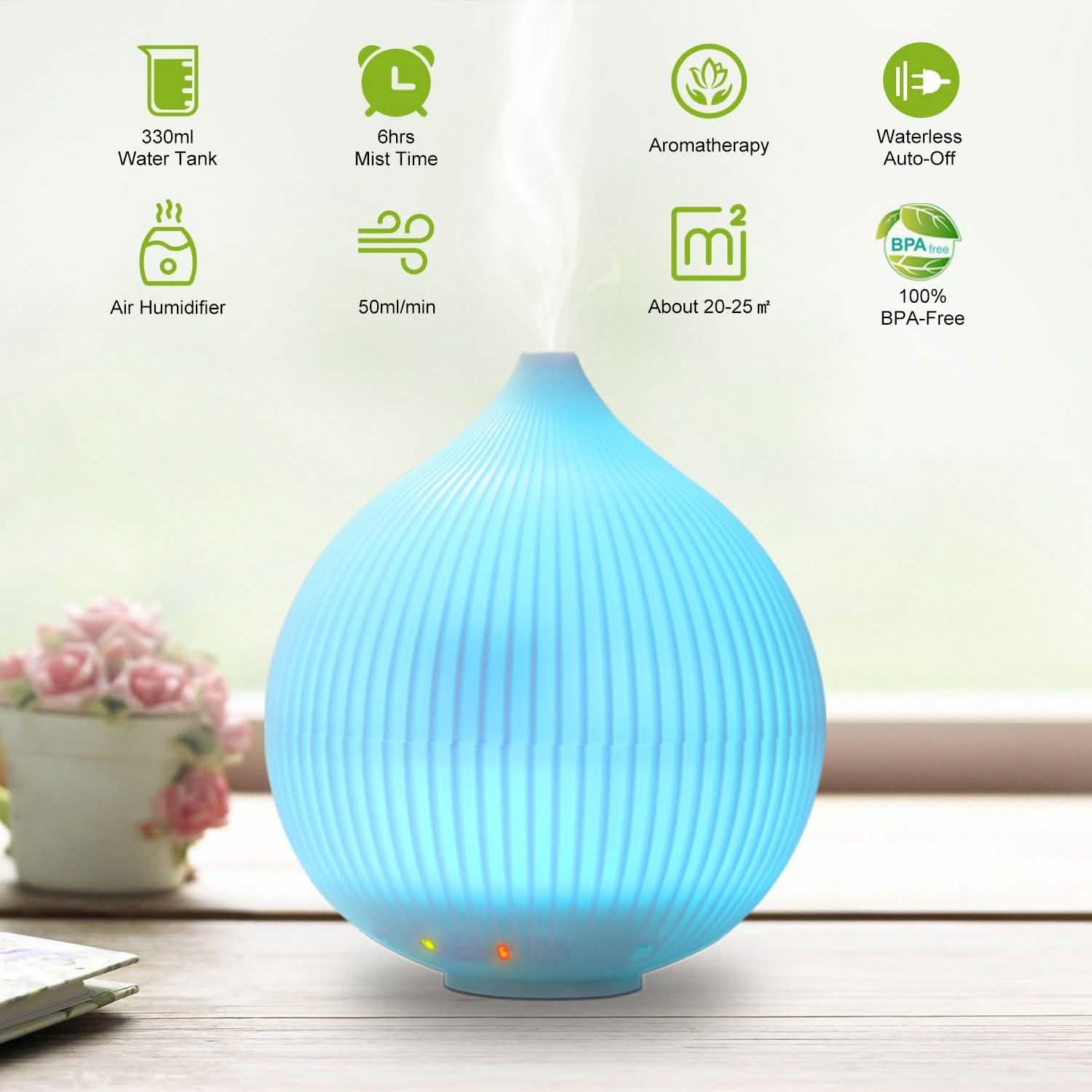 330ml Cool Mist Humidifier with 7 Color LED Lights Health & Wellness - Tophatter Daily Deals