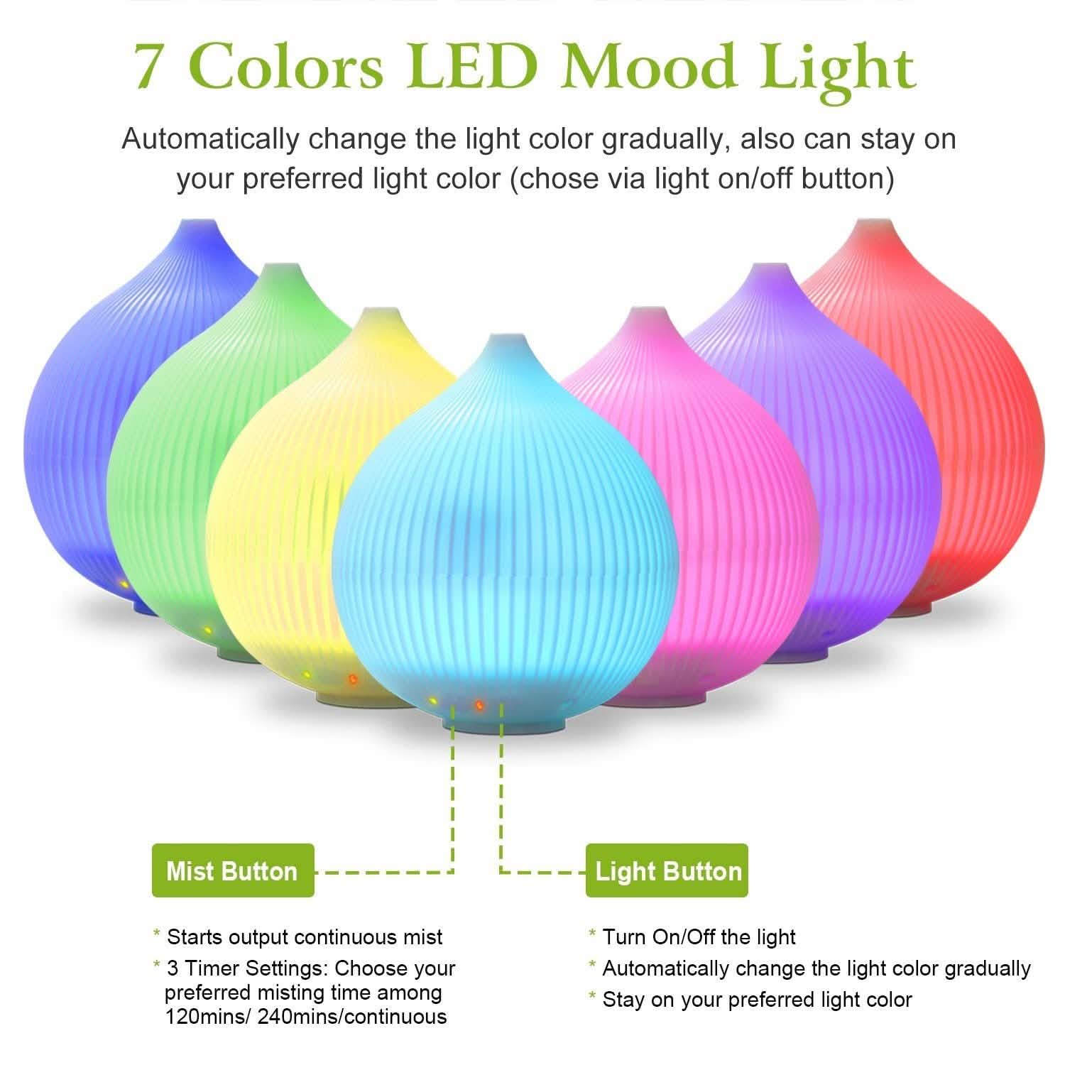 330ml Cool Mist Humidifier with 7 Color LED Lights Health & Wellness - Tophatter Daily Deals