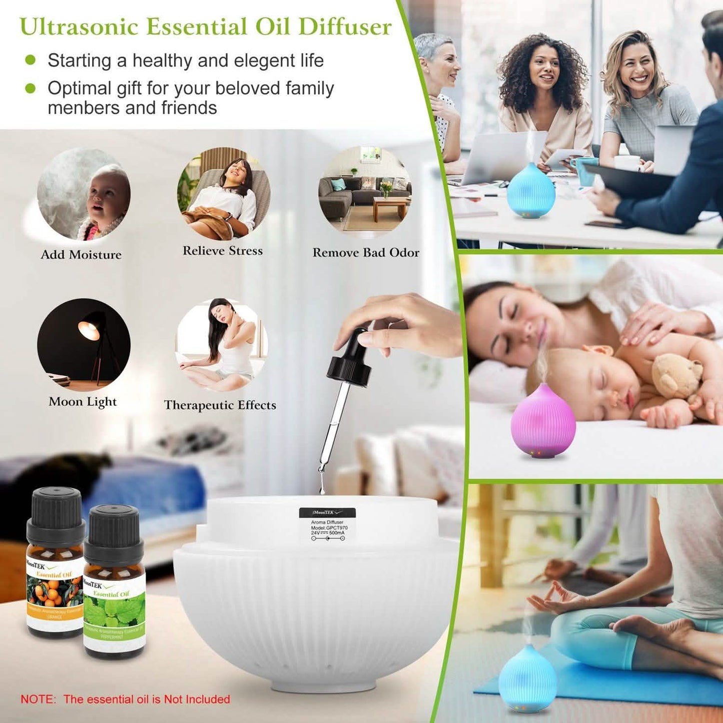 330ml Cool Mist Humidifier with 7 Color LED Lights Health & Wellness - Tophatter Daily Deals