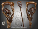 Artisan Grizzly & Salmon Hand-Carved Cane - Intricate Hand Carved Artisan - Tophatter Daily Deals