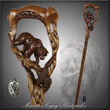 Artisan Grizzly & Salmon Hand-Carved Cane - Intricate Hand Carved Artisan - Tophatter Daily Deals