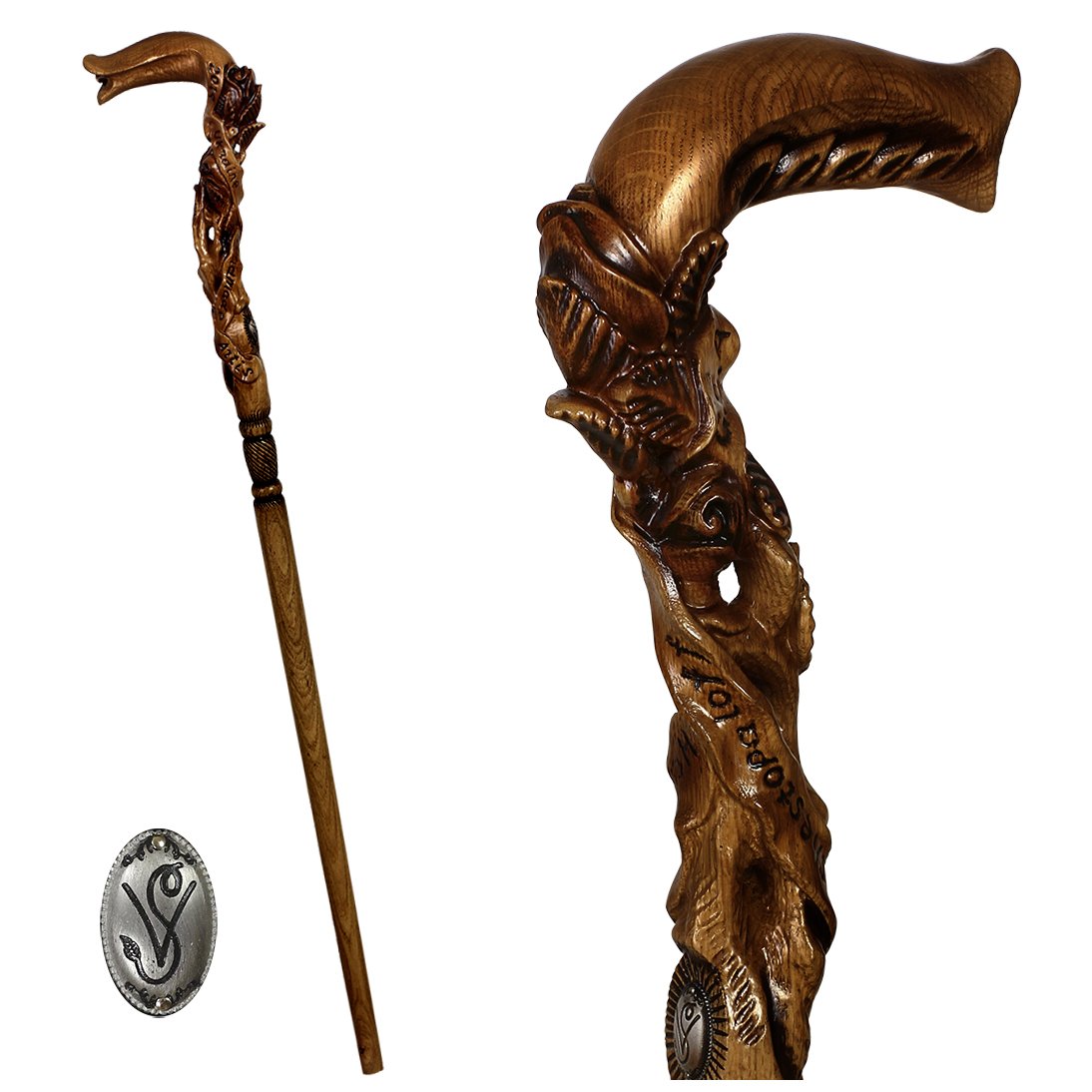 Rose Under the Tree: Artisan Intricate Hand-Carved Cane Dark Wood Hand Carved Artisan - Tophatter Daily Deals