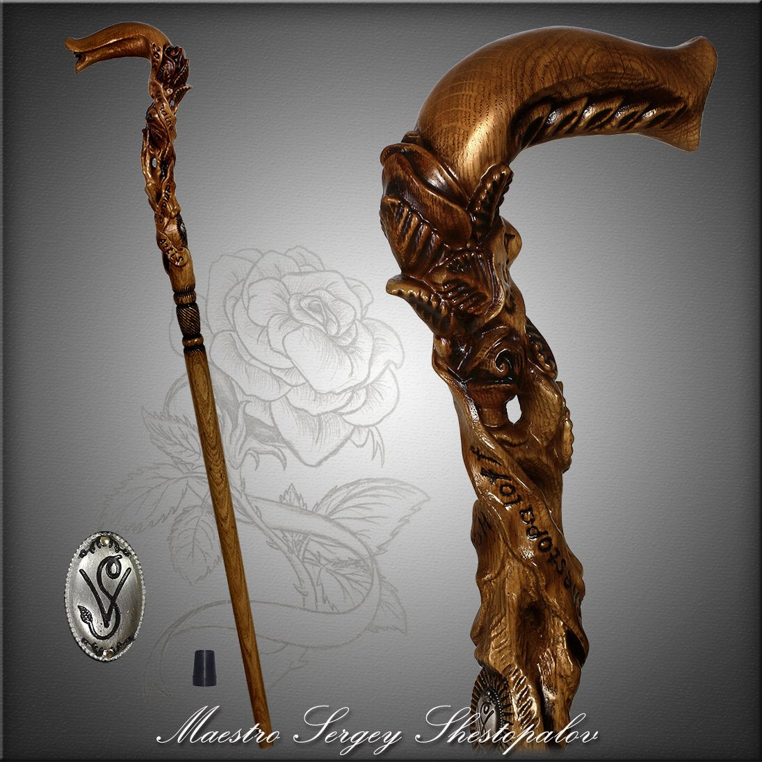 Rose Under the Tree: Artisan Intricate Hand-Carved Cane Hand Carved Artisan - Tophatter Daily Deals