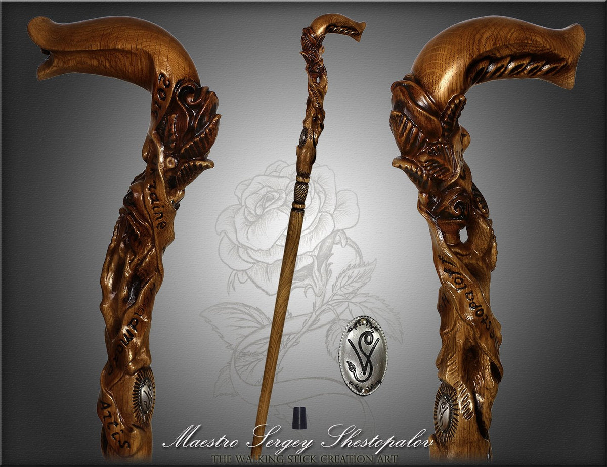 Rose Under the Tree: Artisan Intricate Hand-Carved Cane Hand Carved Artisan - Tophatter Daily Deals