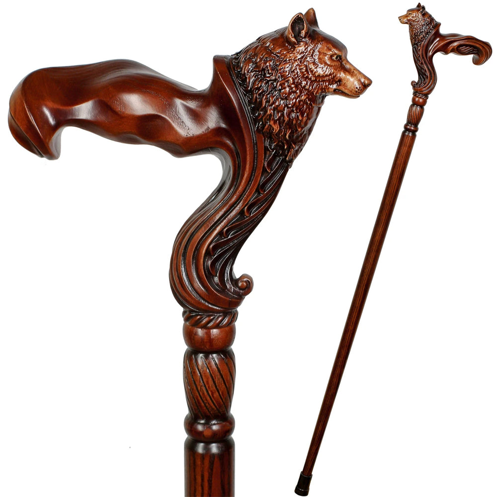 Wolf: Artisan Intricate Detail Hand-Carved Walking Cane Hand Carved Artisan - Tophatter Daily Deals