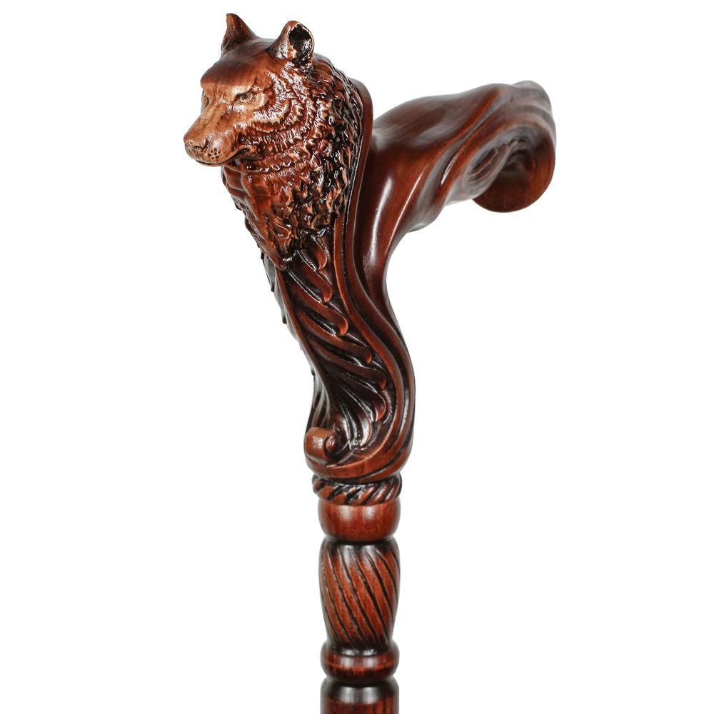Wolf: Artisan Intricate Detail Hand-Carved Walking Cane Right Hand Hand Carved Artisan - Tophatter Daily Deals