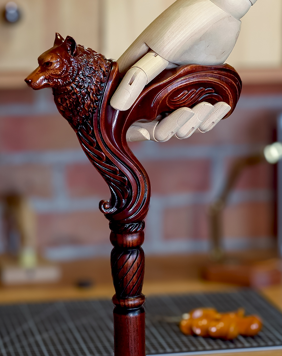 Wolf: Artisan Intricate Detail Hand-Carved Walking Cane Hand Carved Artisan - Tophatter Daily Deals