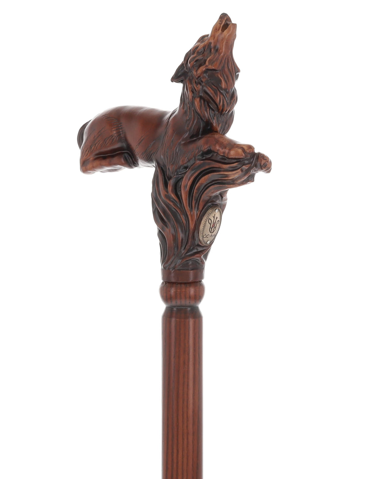 Howling Wolf Artisan Intricate Hand-Carved Walking Cane Hand Carved Artisan - Tophatter Daily Deals