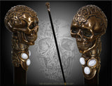 Skull Casted Bronze with Gems: Artisan Intricate Walking Cane Hand Carved Artisan - Tophatter Daily Deals