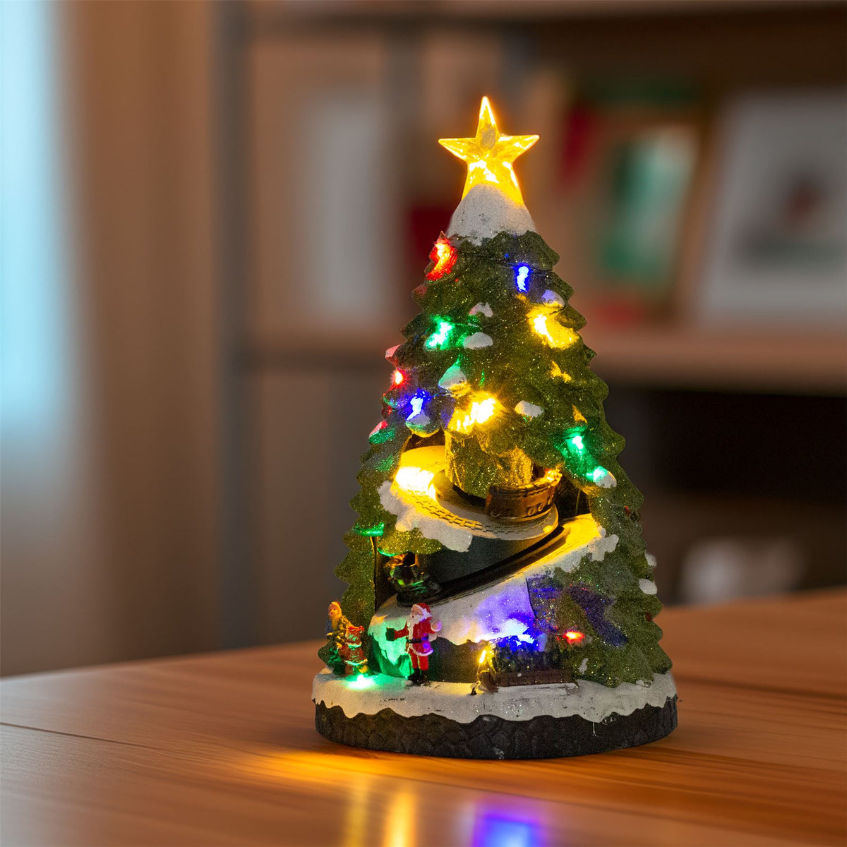 LED Christmas Tree | Rotating Train & Colourful Lights Christmas Scene - 38cm LED Light - Tophatter Daily Deals