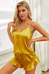 Satin Cami, Ruffle Hem Shorts Pajama Set Loungewear Sets - Tophatter Daily Deals