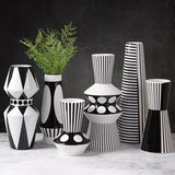 Black And White Striped Geometric Ceramic Vase Flower Ornaments 0 - Tophatter Daily Deals