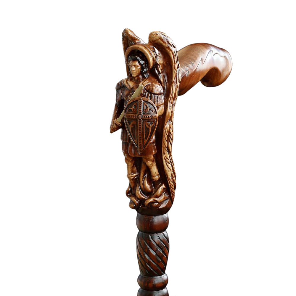 Archangel Michael Artisan Intricate Hand-Carved Walking Cane (Dark Wood) Hand Carved Artisan - Tophatter Daily Deals