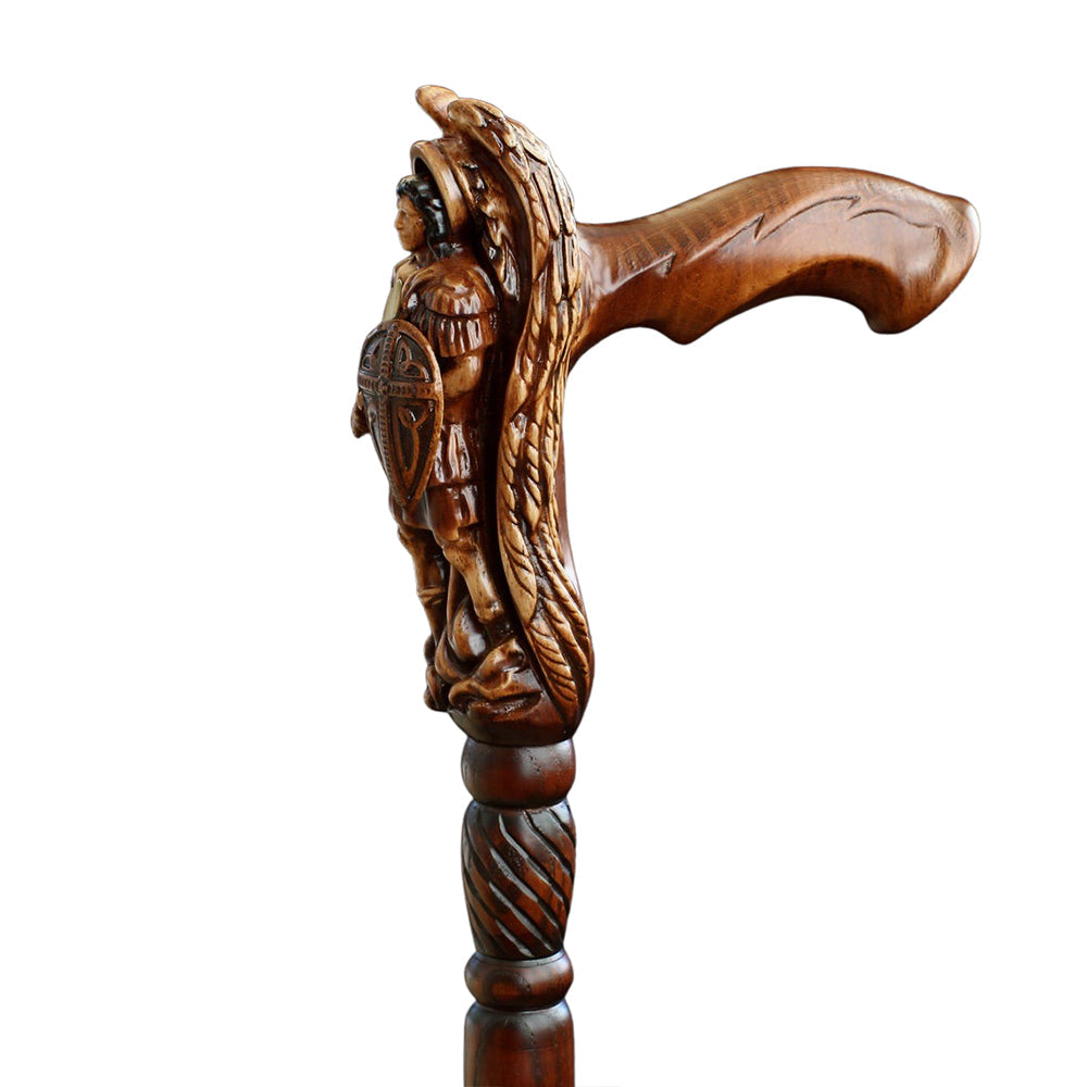 Archangel Michael Artisan Intricate Hand-Carved Walking Cane (Dark Wood) Hand Carved Artisan - Tophatter Daily Deals
