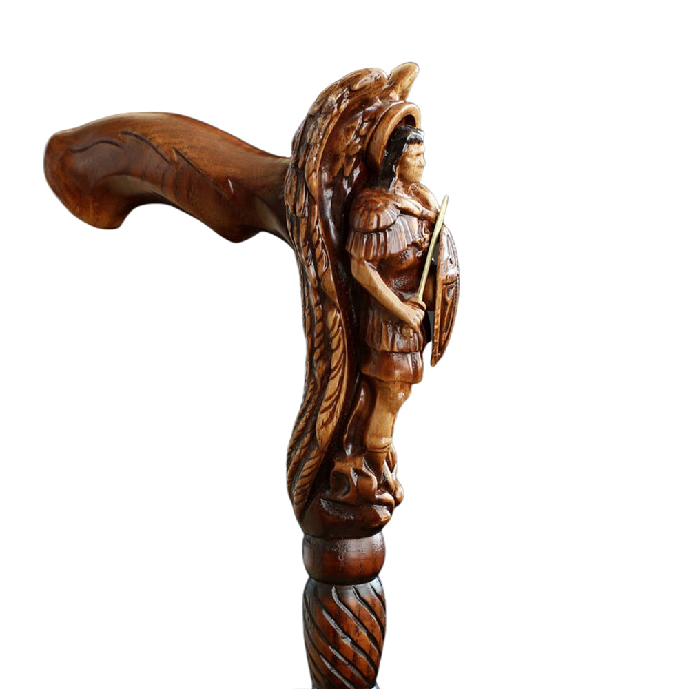 Archangel Michael Artisan Intricate Hand-Carved Walking Cane (Dark Wood) Hand Carved Artisan - Tophatter Daily Deals
