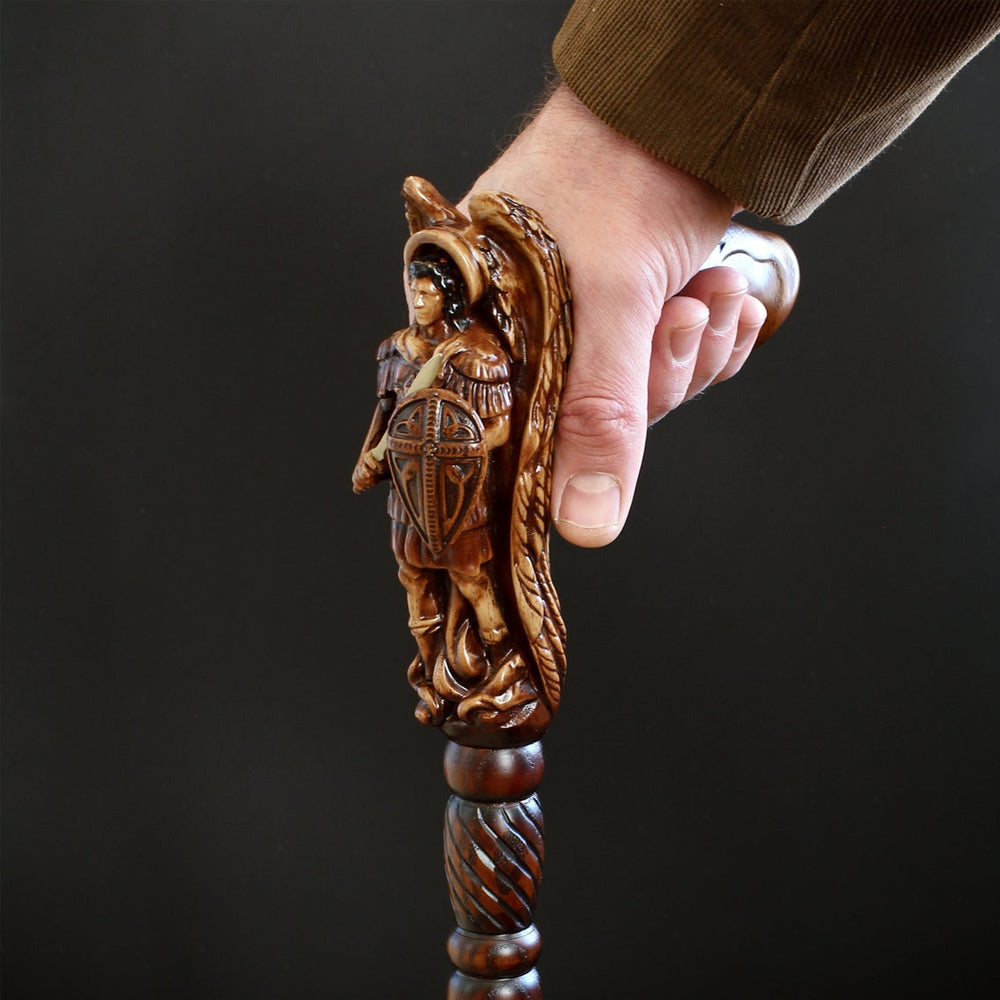 Archangel Michael Artisan Intricate Hand-Carved Walking Cane (Dark Wood) Hand Carved Artisan - Tophatter Daily Deals