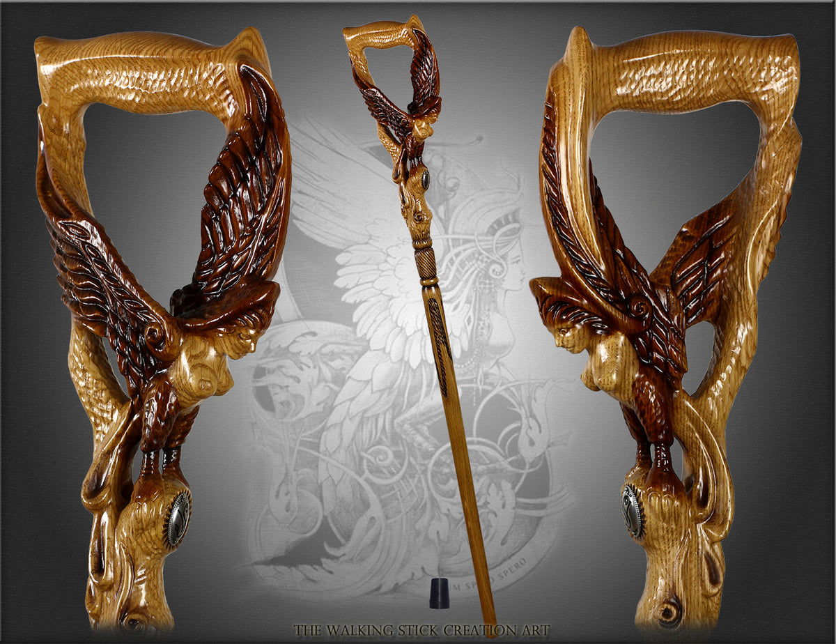 Gamayun The Prophetic Bird: Artisan Intricate Hand-Carved Cane Hand Carved Artisan - Tophatter Daily Deals