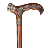 Lion Head Bronze & Wood Cane - Handcarved Artisan Craft Hand Carved Artisan - Tophatter Daily Deals