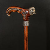 Lion Head Bronze & Wood Cane - Handcarved Artisan Craft Hand Carved Artisan - Tophatter Daily Deals
