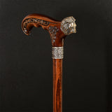 Lion Head Bronze & Wood Cane - Handcarved Artisan Craft Hand Carved Artisan - Tophatter Daily Deals