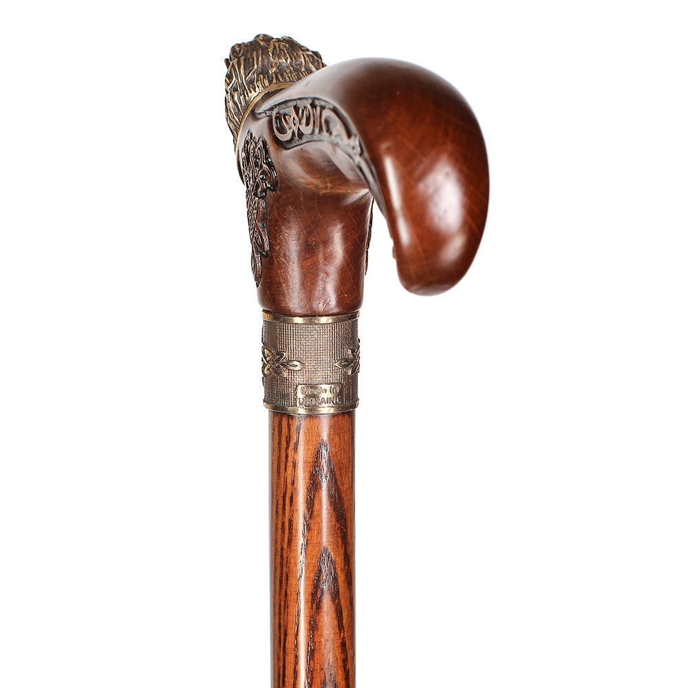 Lion Head Bronze & Wood Cane - Handcarved Artisan Craft Hand Carved Artisan - Tophatter Daily Deals