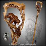 Artisan Grizzly & Salmon Hand-Carved Cane - Intricate Hand Carved Artisan - Tophatter Daily Deals