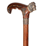Lion Head Bronze & Wood Cane - Handcarved Artisan Craft Hand Carved Artisan - Tophatter Daily Deals