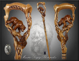 Artisan Grizzly & Salmon Hand-Carved Cane - Intricate Hand Carved Artisan - Tophatter Daily Deals