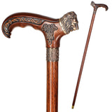 Lion Head Bronze & Wood Cane - Handcarved Artisan Craft Hand Carved Artisan - Tophatter Daily Deals