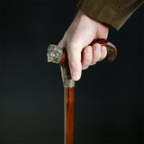 Lion Head Bronze & Wood Cane - Handcarved Artisan Craft Hand Carved Artisan - Tophatter Daily Deals