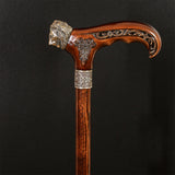 Lion Head Bronze & Wood Cane - Handcarved Artisan Craft Hand Carved Artisan - Tophatter Daily Deals