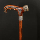 Lion Head Bronze & Wood Cane - Handcarved Artisan Craft Hand Carved Artisan - Tophatter Daily Deals