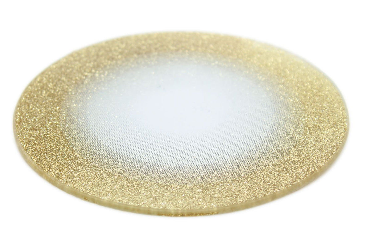 Round Glitter Glass Mirror Candle Plate Stand - Gold Sparkle Candles Coaster 15cm Candle Plate - Tophatter Daily Deals