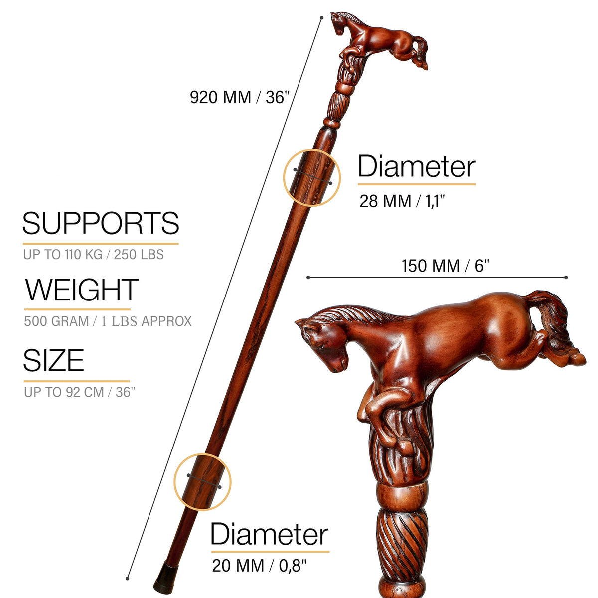 Horse Equestrian: Artisan Intricate Hand-Carved Walking Cane Hand Carved Artisan - Tophatter Daily Deals