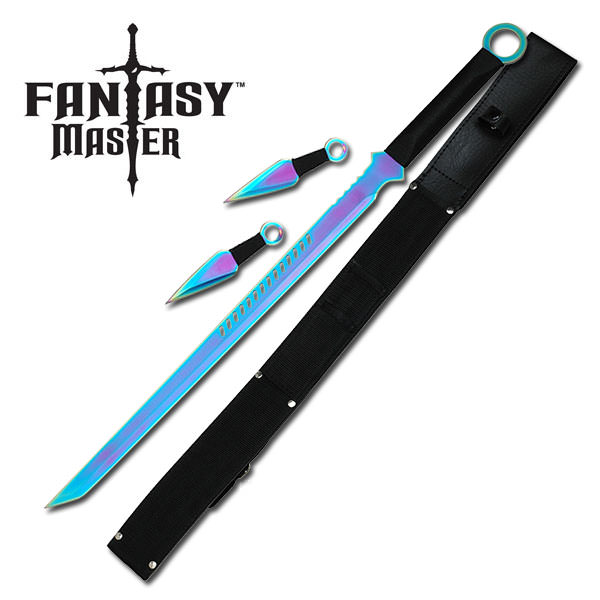 Titanium Sword With Set Of 2 Kunai Throwing Knives Combo Set With Back Belt Sheath - TOPHATTER'S ARMORY DEALS Collectible Weapons - Tophatter Daily Deals