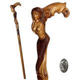 Crying Mermaid Artisan Intricate Hand-Carved Walking Cane Hand Carved Artisan - Tophatter Daily Deals