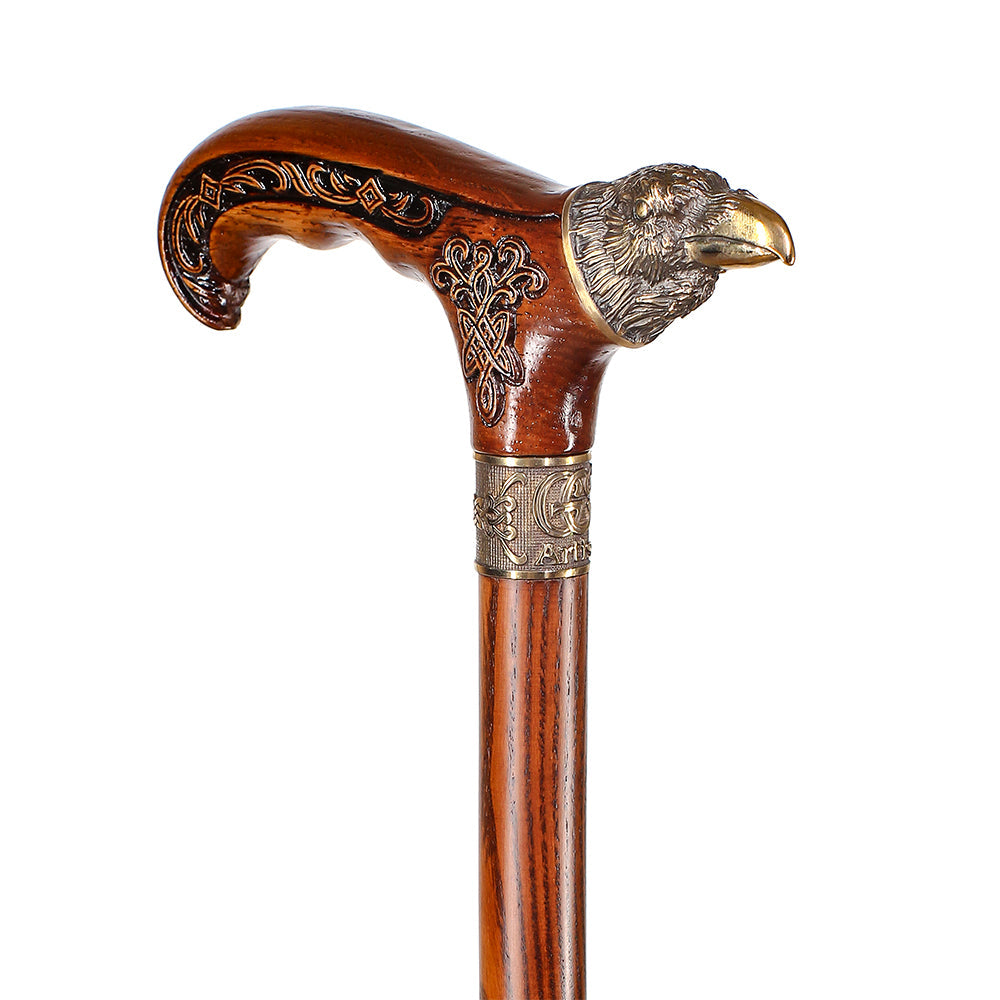 Raven Head Bronze & Wood Artisan Intricate Detail Design Cane Hand Carved Artisan - Tophatter Daily Deals
